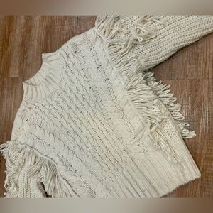 Express Fringed Cable Knit Sweater - Cream/Ivory - Women’s Medium